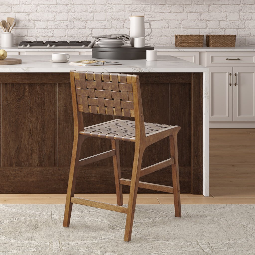 Nebuluxe Faux Leather Woven Counter Stool - Counter Stools
