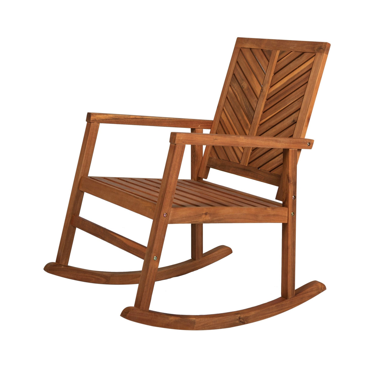 Ned modern chevron - back support acacia wood patio outdoor rocking chair - Tuesday Morning - Outdoor Chairs