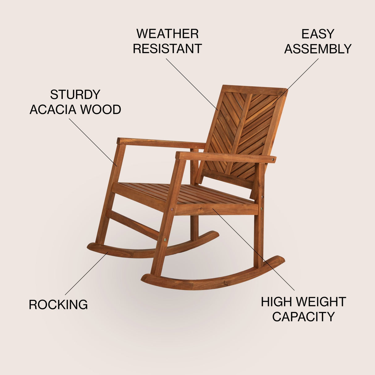 Ned modern chevron - back support acacia wood patio outdoor rocking chair - Tuesday Morning - Outdoor Chairs
