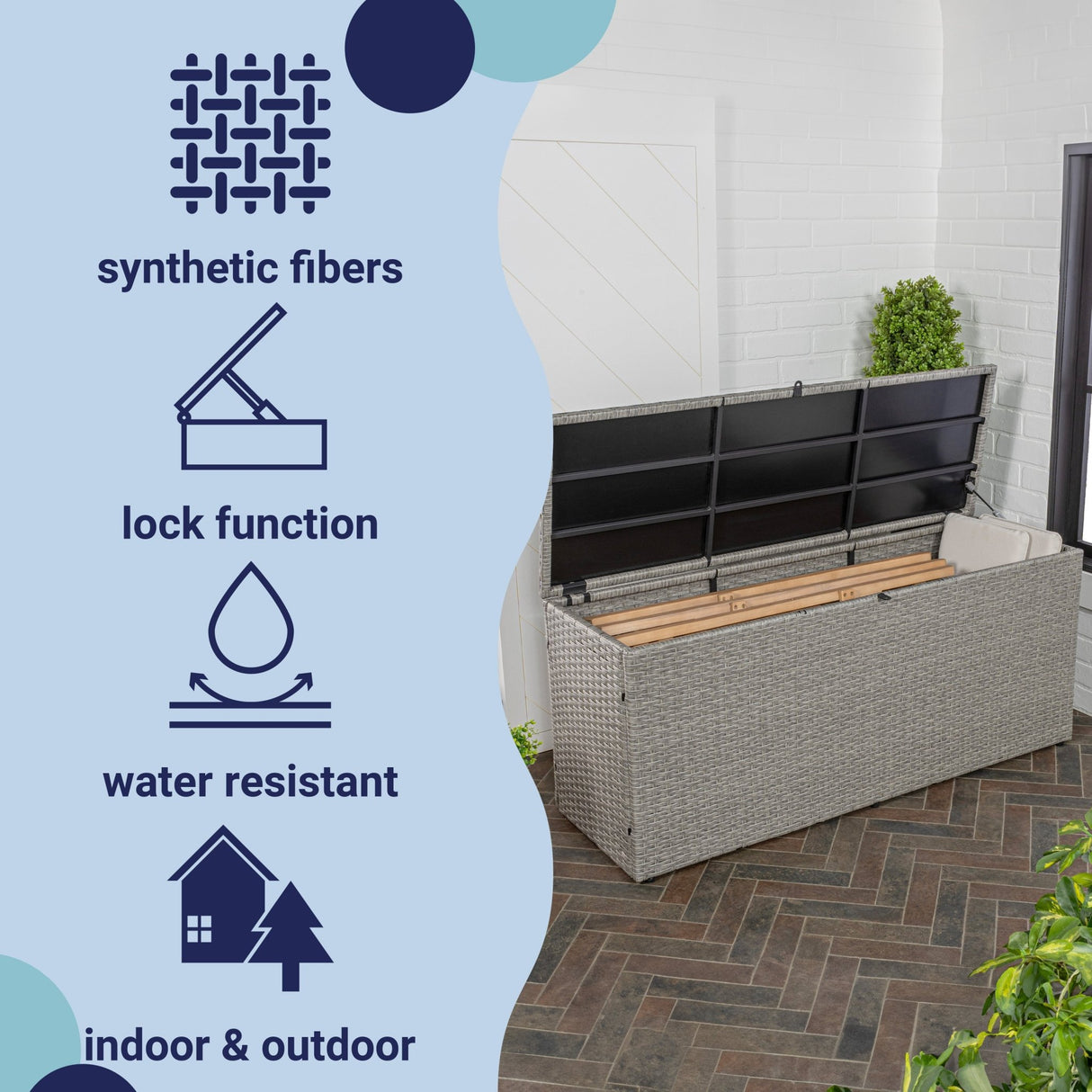 Nino modern minimalist faux wicker patio storage box - Tuesday Morning - Outdoor Storage Boxes