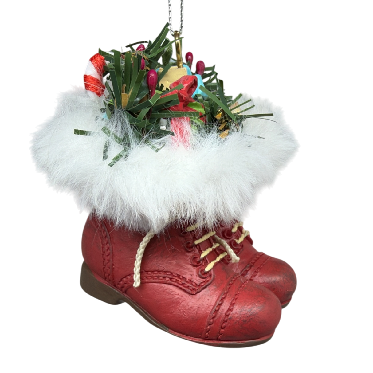 Filled Boots With Joy Ornament - Red