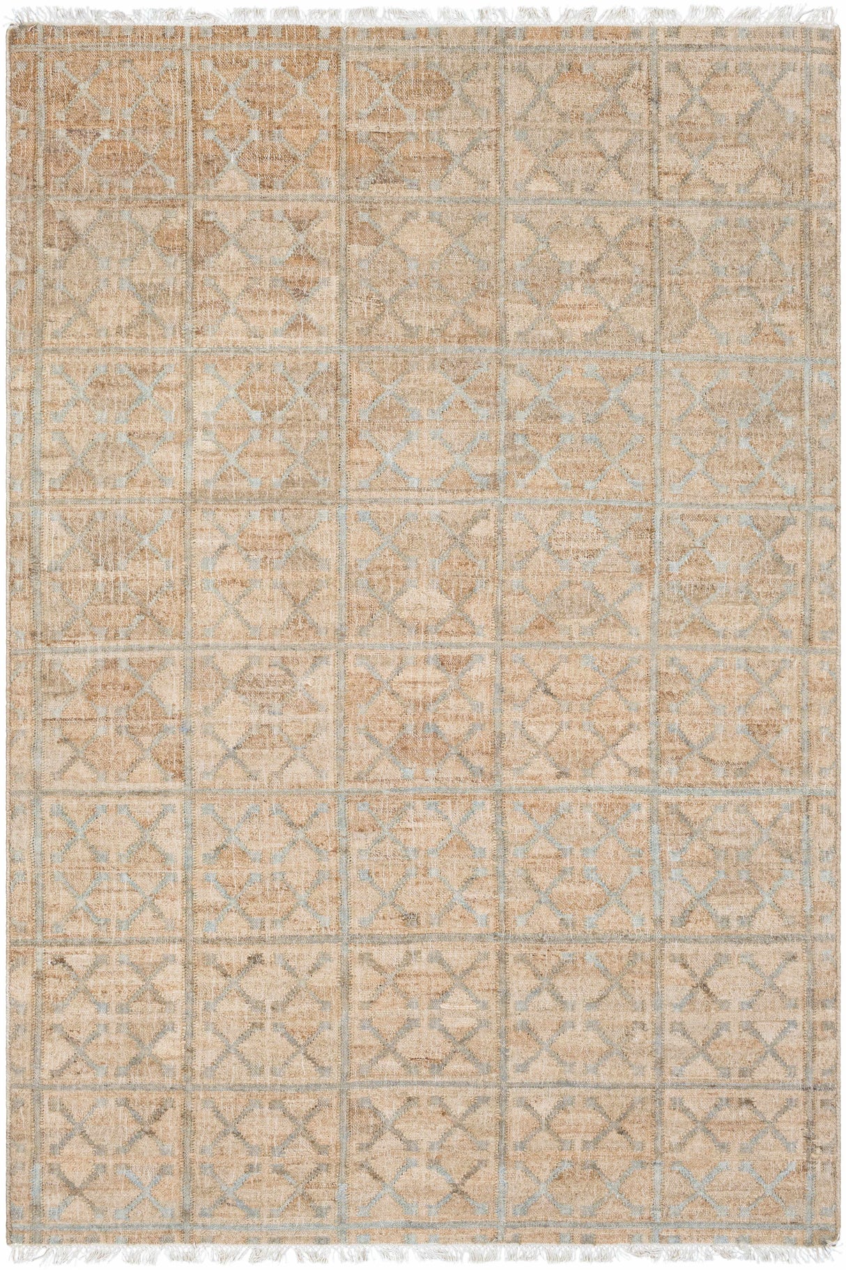 Rice Dusty Sage Fringed Jute Carpet