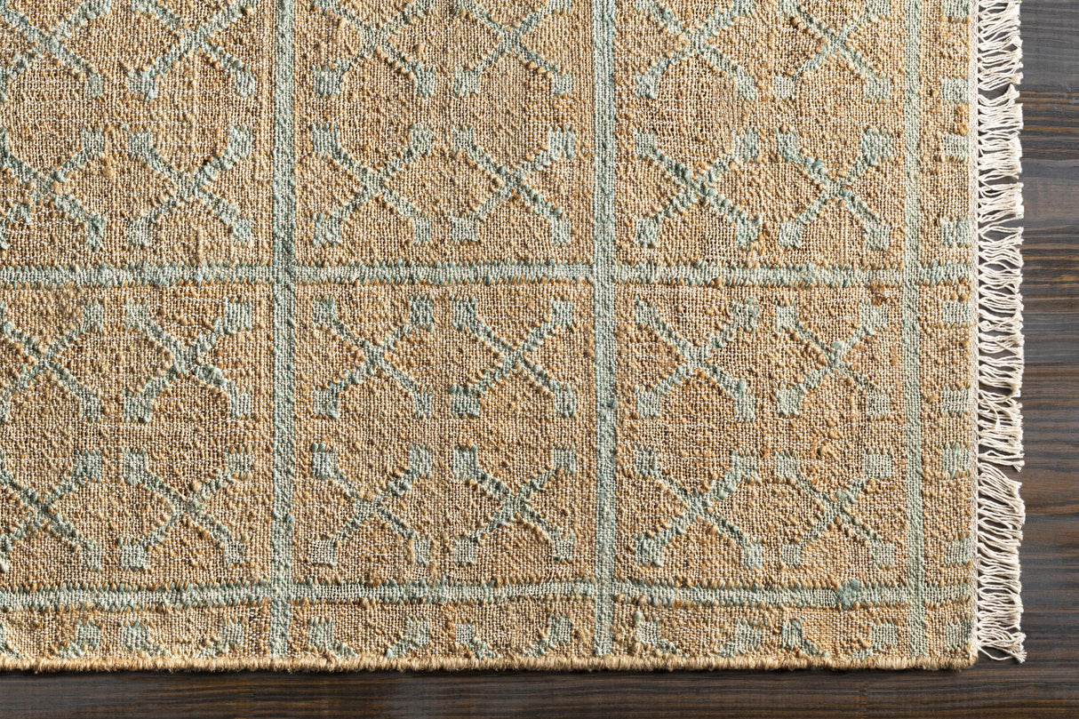 Rice Dusty Sage Fringed Jute Carpet