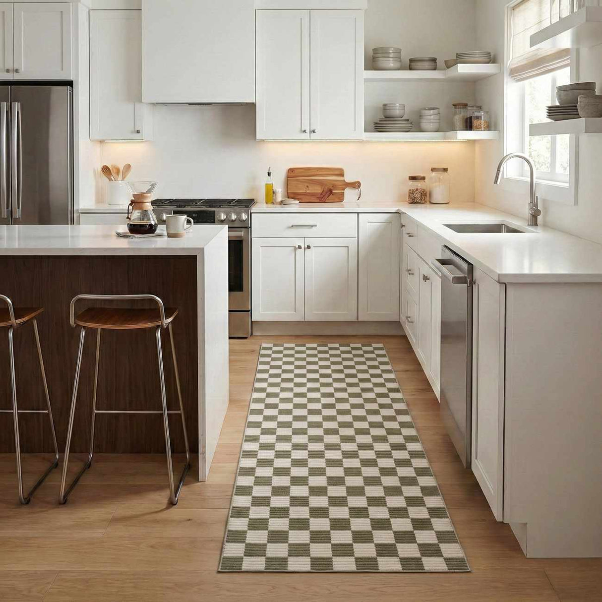 Kaysar Brown Checkered Washable Area Rug