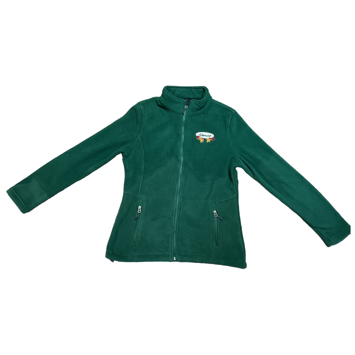 Women’s Full Zip Fleece Jacket – White Fall Leaves Oval Embroidery