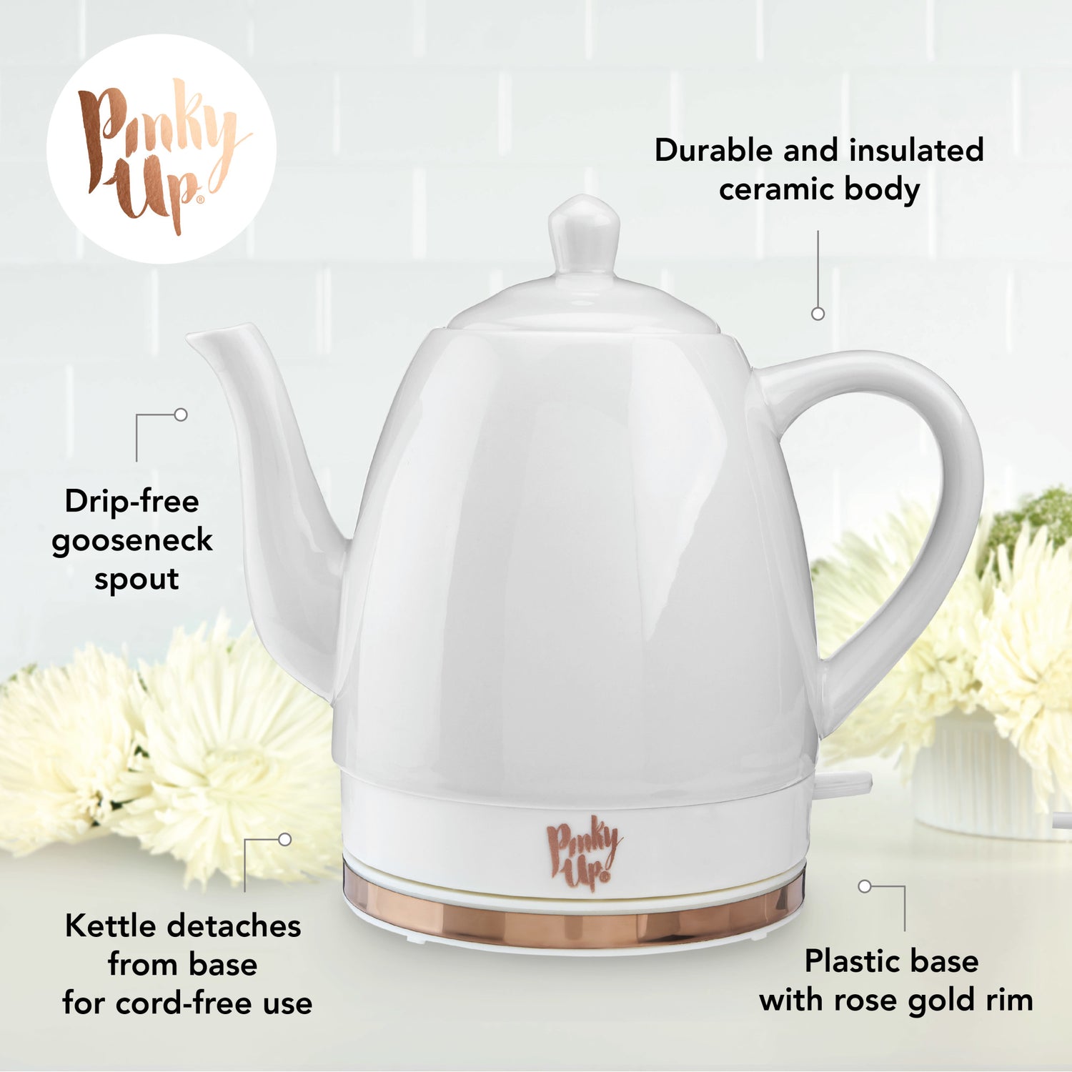 Noelle™ grey ceramic electric tea kettle by pinky up®