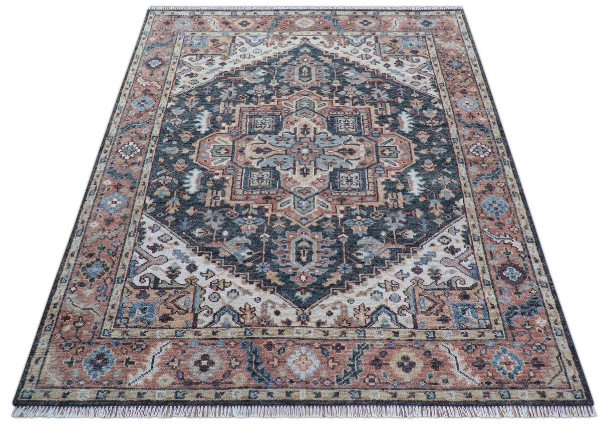 Oliver Traditional Turkish Design Rust And Charcoal Hand Knotted Wool Rug
