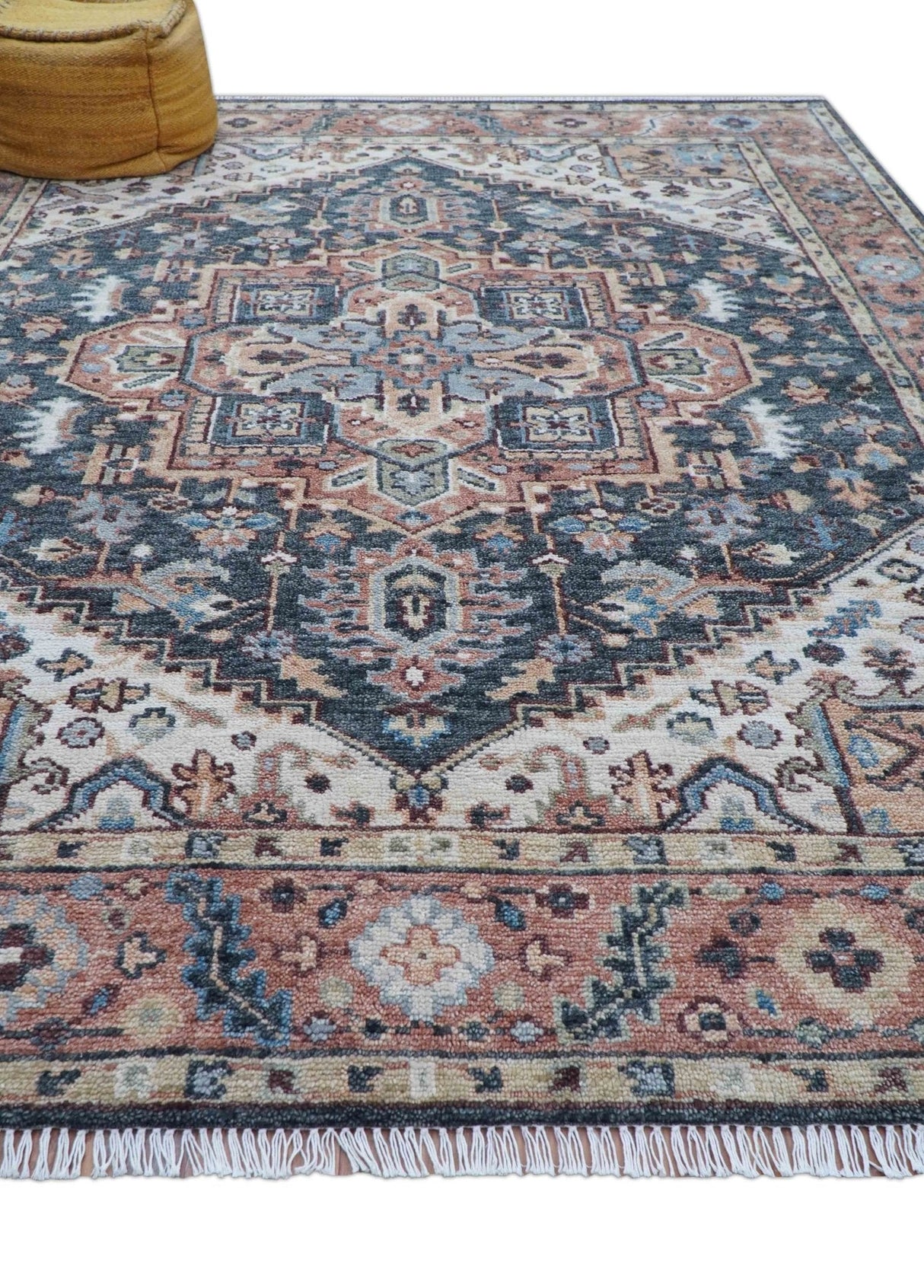 Oliver Traditional Turkish Design Rust And Charcoal Hand Knotted Wool Rug