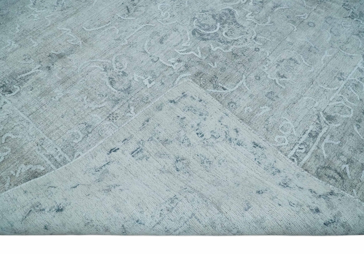One of a Kind Traditional 8x10 Ivory, Gray and Charcoal Traditionally Hand Loomed Art Silk Area Rug