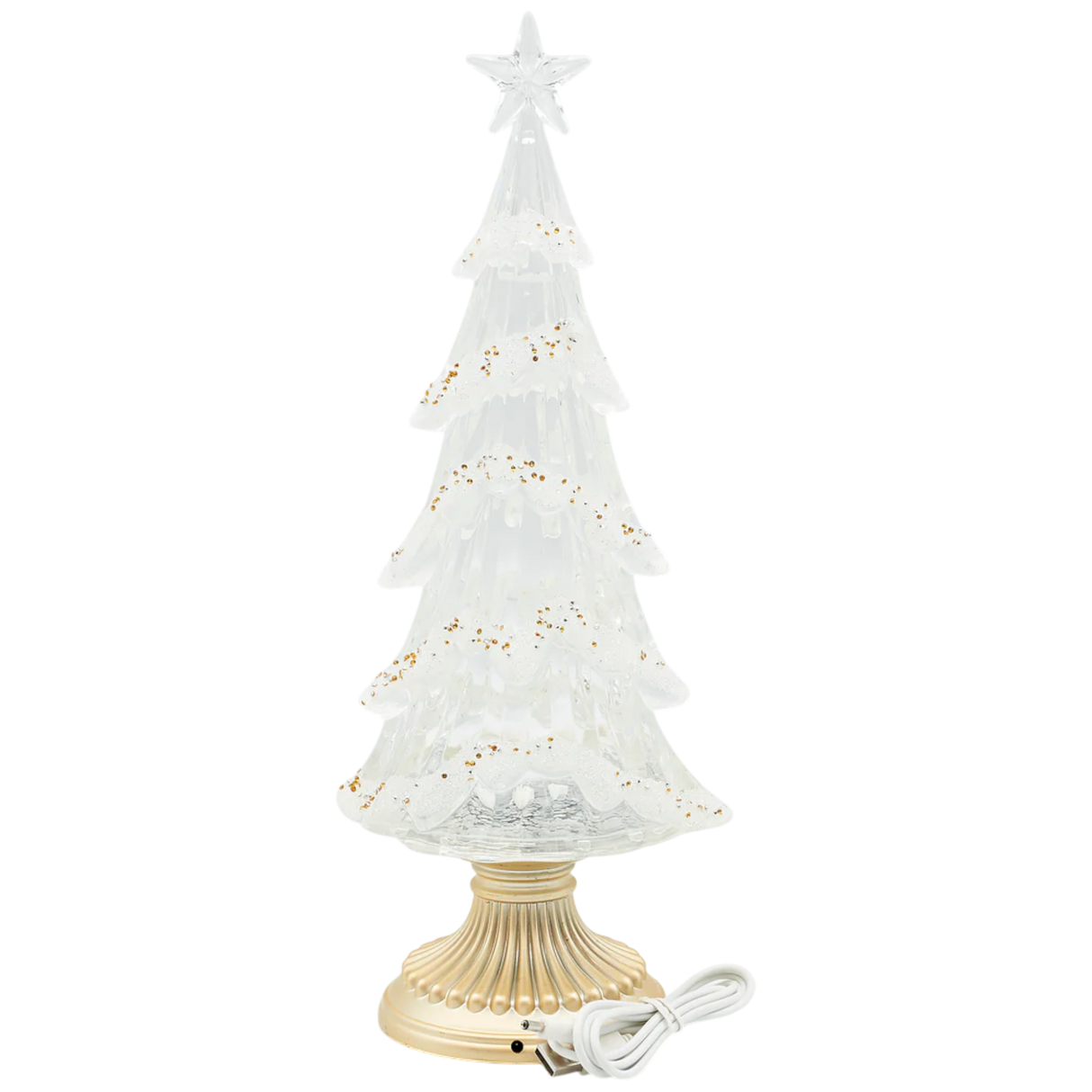 Lighted Swirl Tree with Gold Crystals & Base