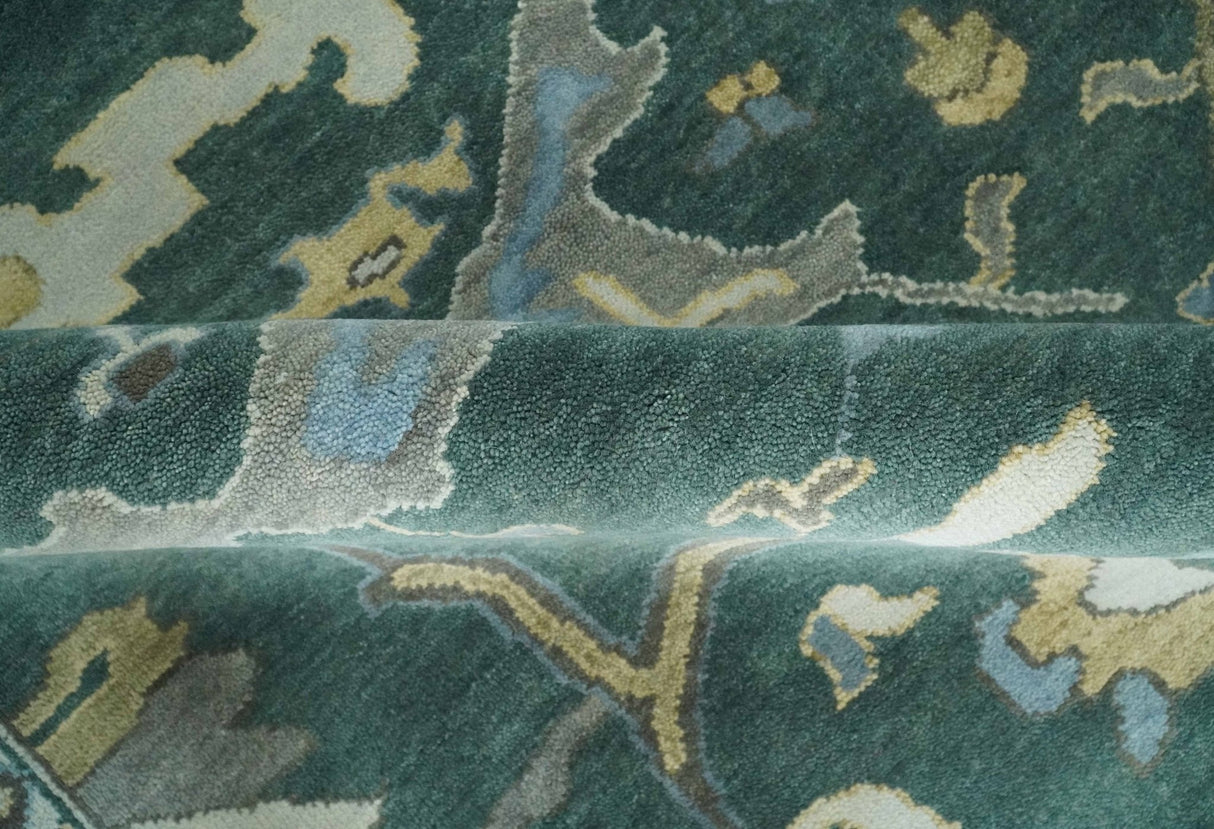 Oriental Oushak Teal Green and Gray 9x12 Hand Knotted Wool Area Rug