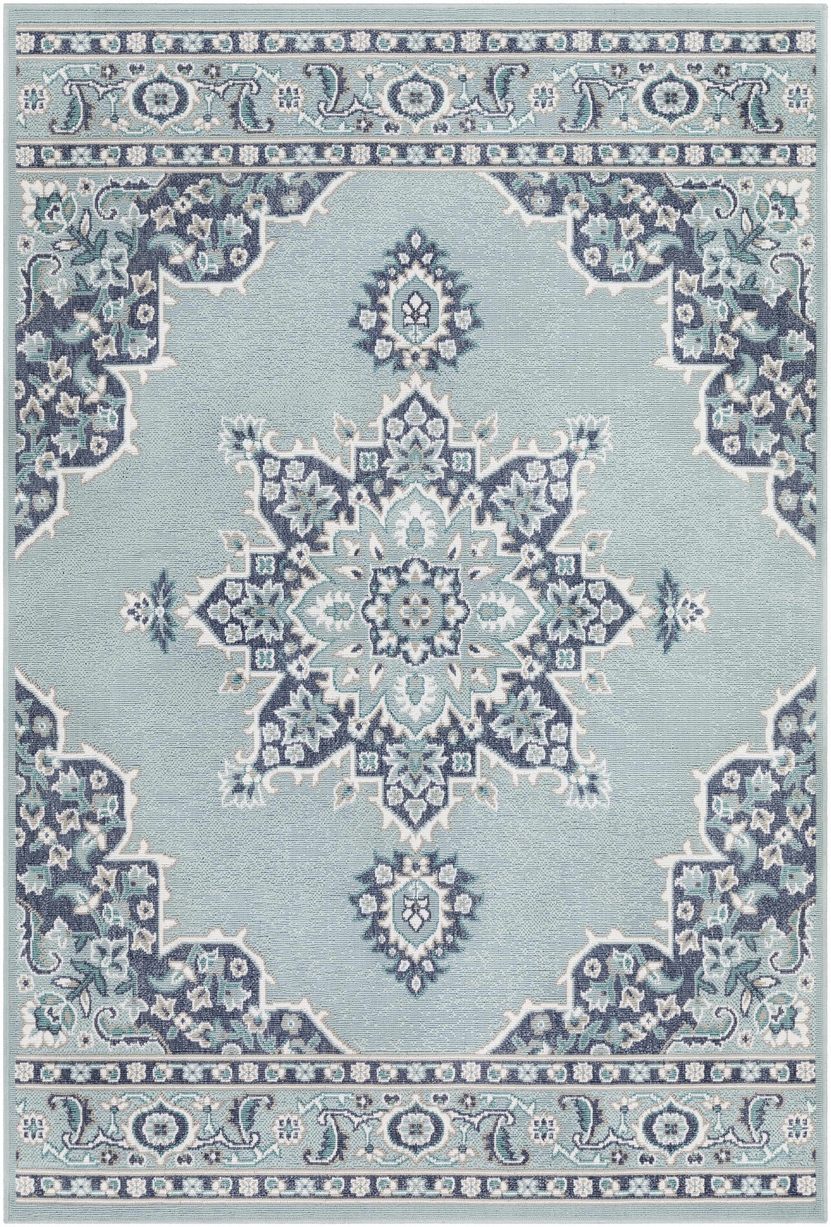 Orla Pale Blue Medallion Area Rug - Clearance