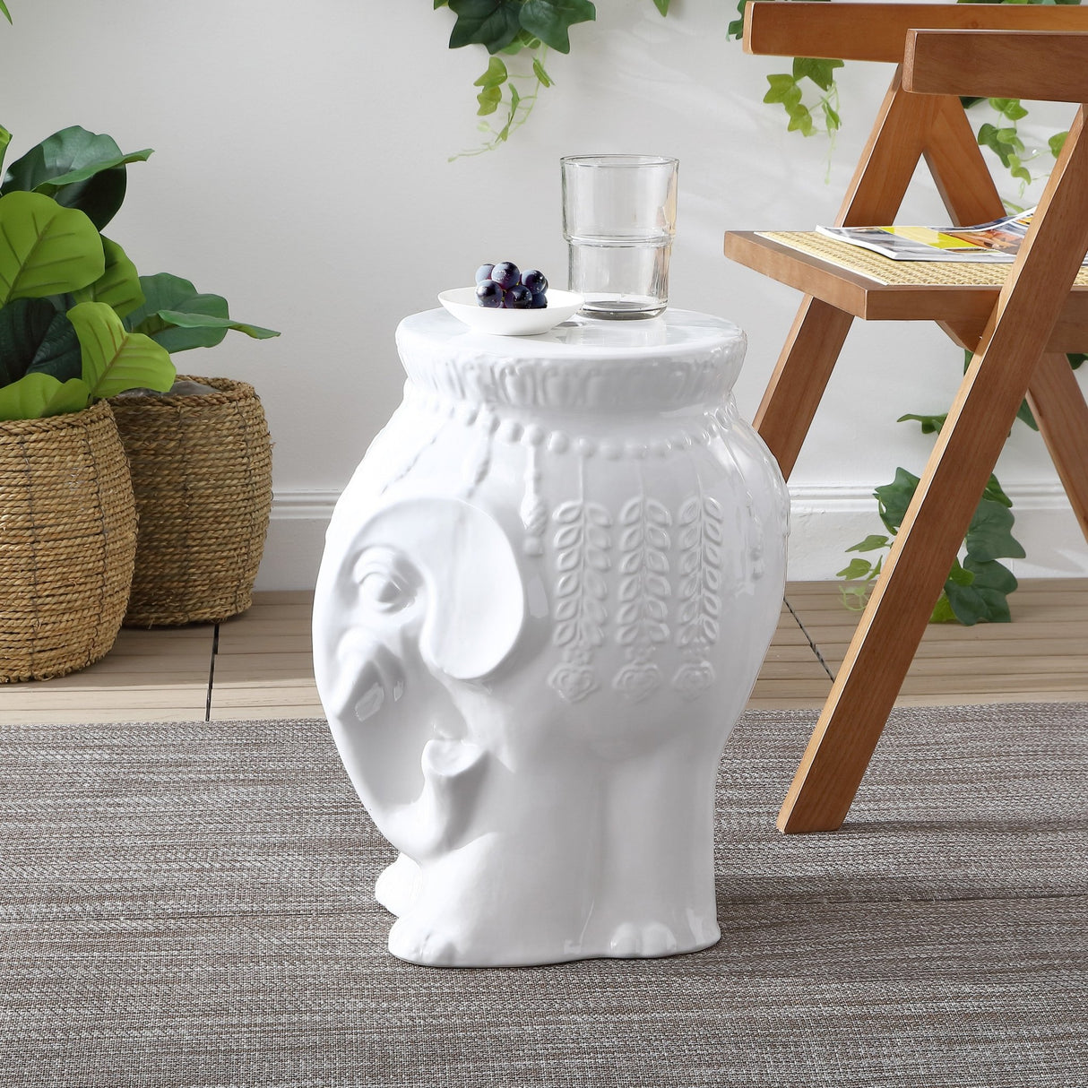 Orla modern bohemian elephant ceramic garden stool - Tuesday Morning - Outdoor Tables