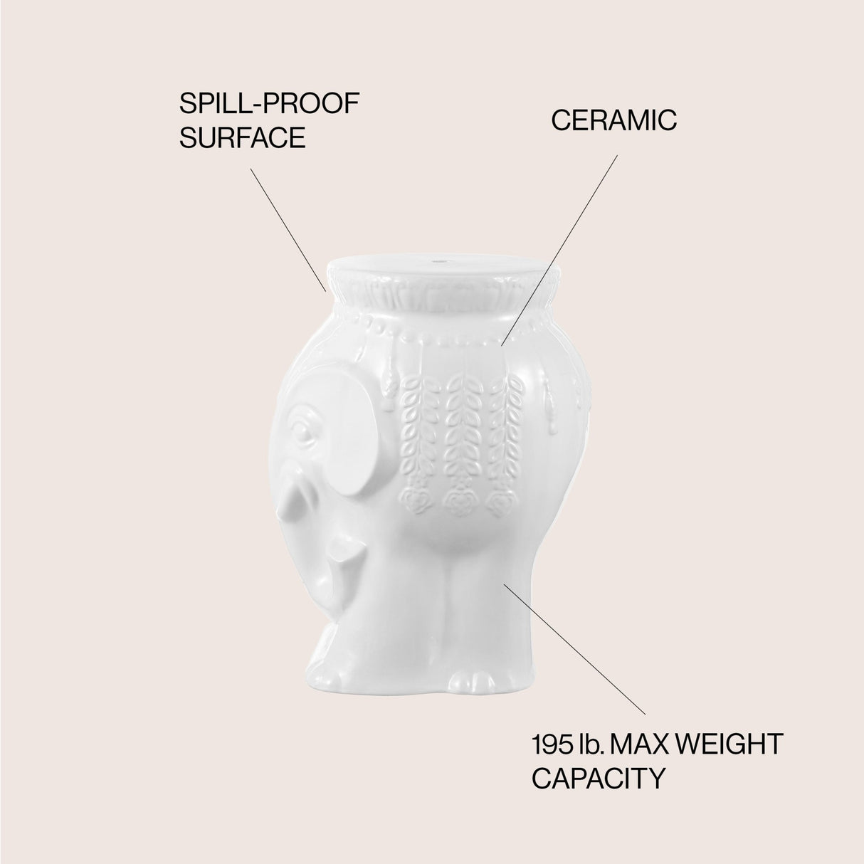 Orla modern bohemian elephant ceramic garden stool - Tuesday Morning - Outdoor Tables