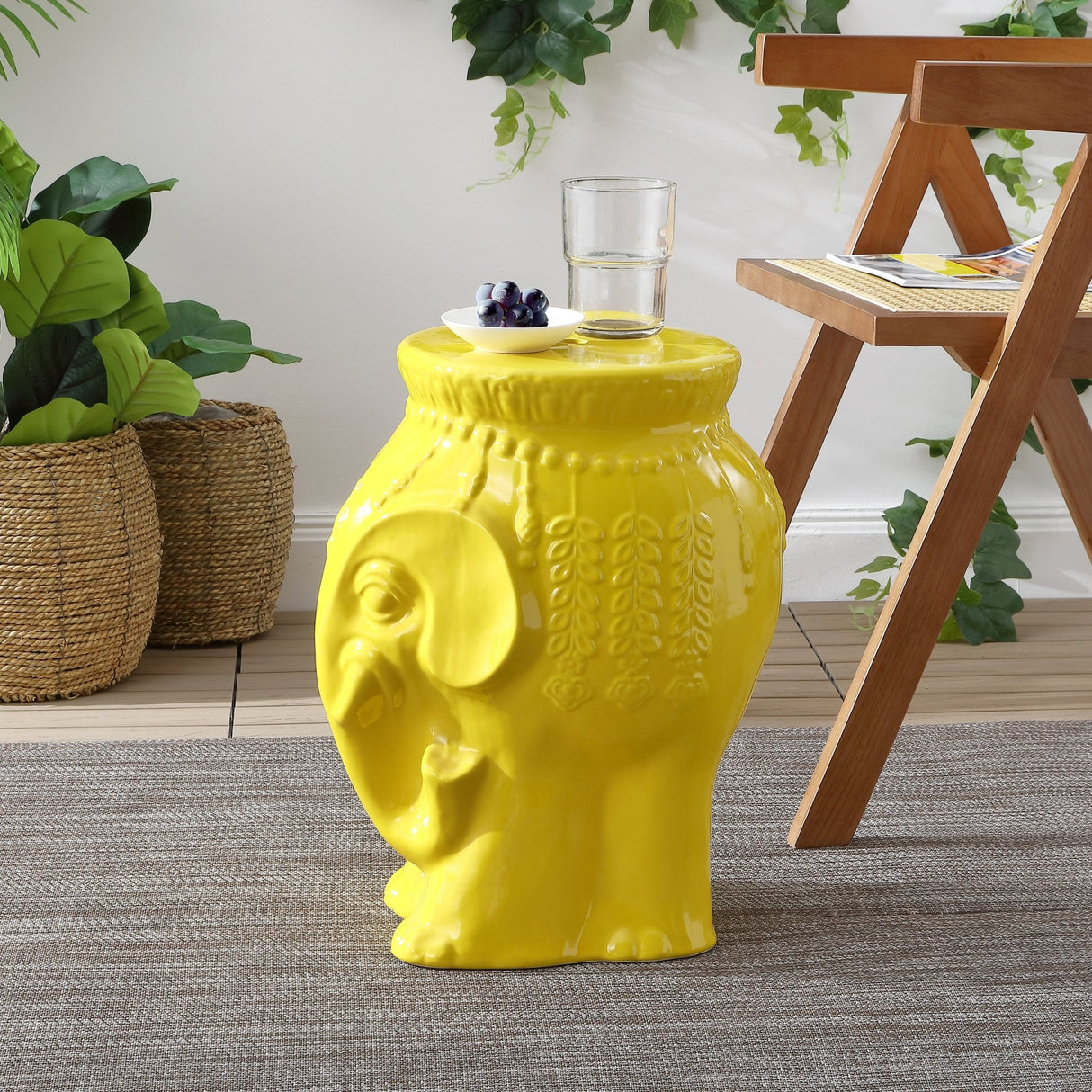 Orla modern bohemian elephant ceramic garden stool - Tuesday Morning - Outdoor Tables