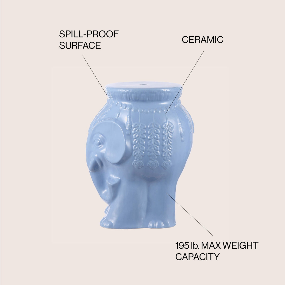 Orla modern bohemian elephant ceramic garden stool - Tuesday Morning - Outdoor Tables