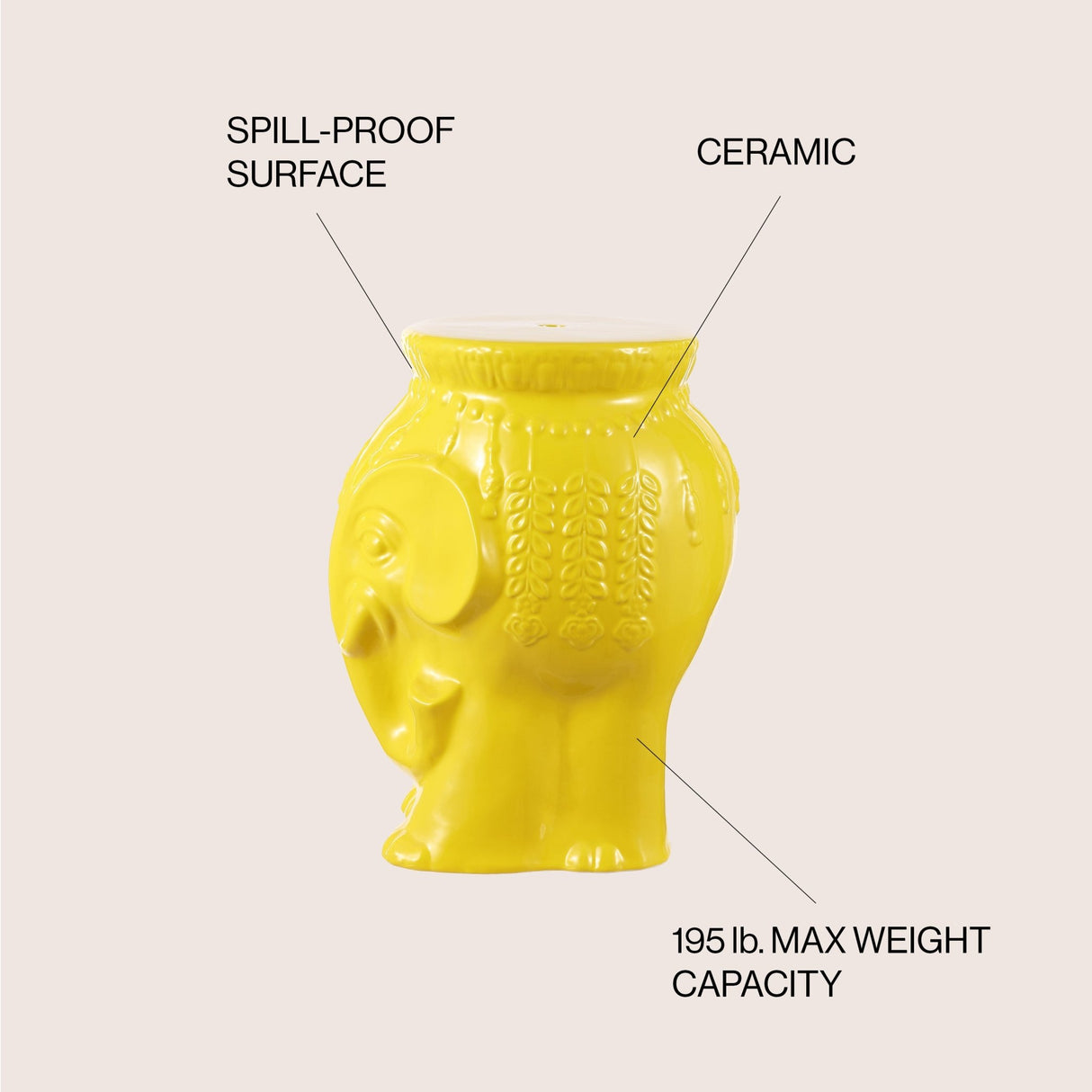 Orla modern bohemian elephant ceramic garden stool - Tuesday Morning - Outdoor Tables