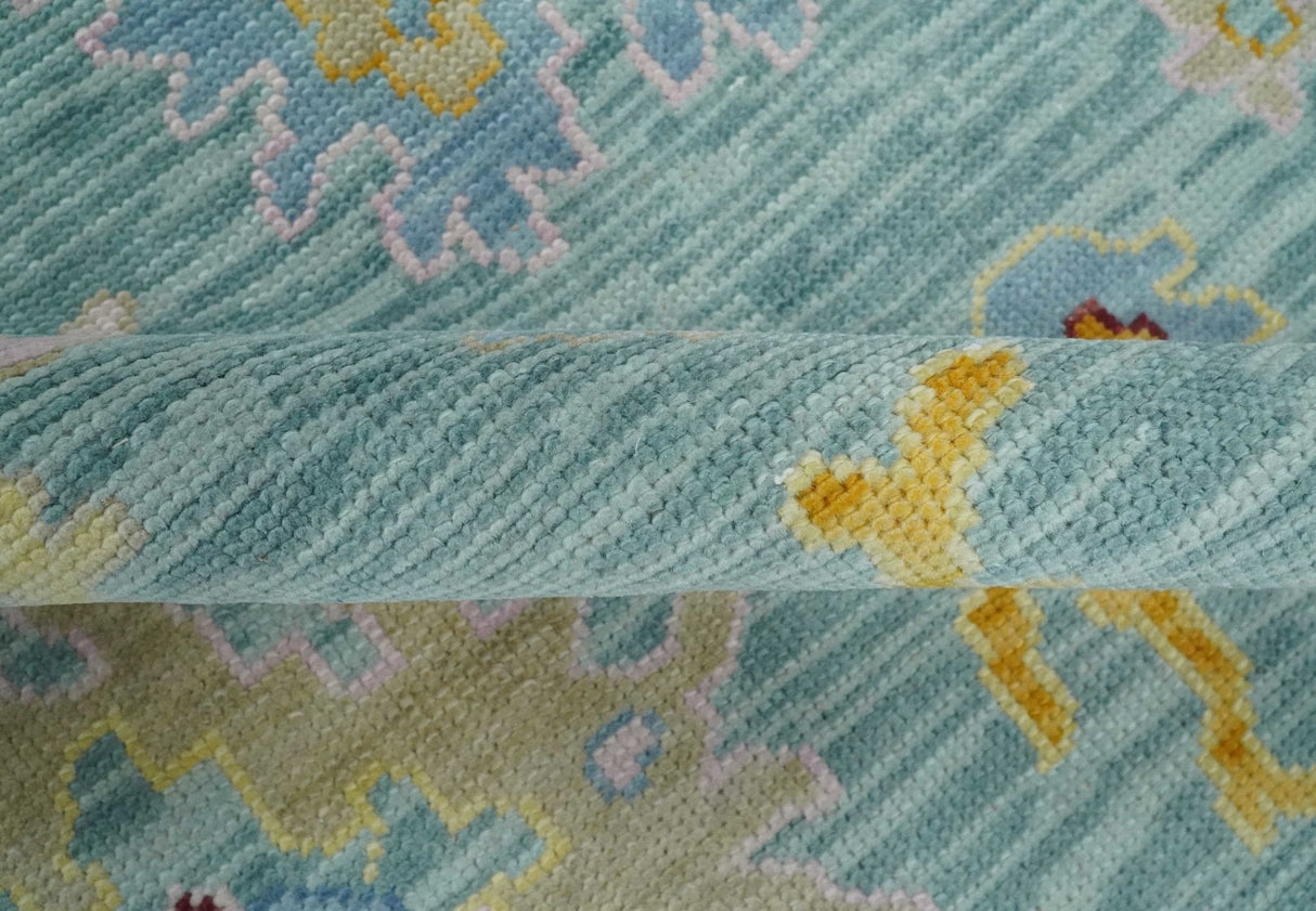 Aqua and Gray Vibrant colorful Hand knotted Oushak Multi Size Wool Area Rug
