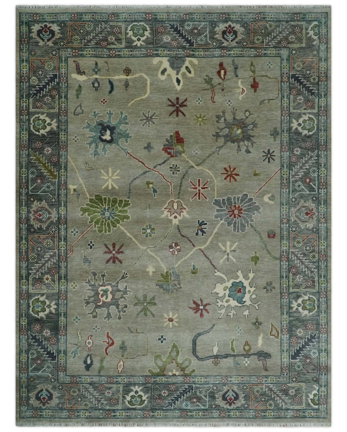 Oushak 9x12 Hand Knotted Olive and Charcoal Traditional Wool Rug