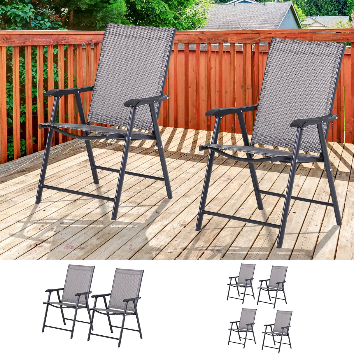 Outsunny set of 2 patio folding chairs, stackable outdoor sling patio dining chairs with armrests for lawn - Tuesday Morning - Outdoor Chairs
