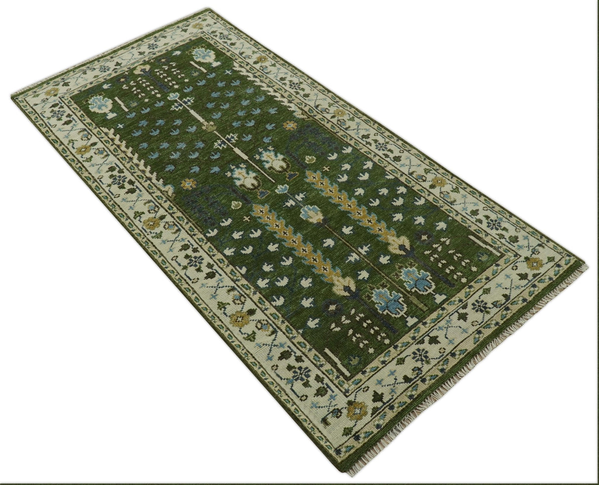 Oversize 5x10 Runner Rug Green Tree of life Hand Knotted Wool Rug