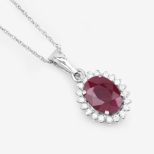 1.60 Carat Genuine Ruby and White Diamond 10K White Gold Pendant
