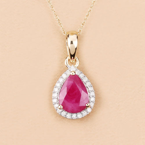 1.55 Carat Genuine Ruby and White Diamond 10K Yellow Gold Pendant
