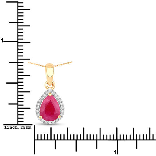 1.55 Carat Genuine Ruby and White Diamond 10K Yellow Gold Pendant