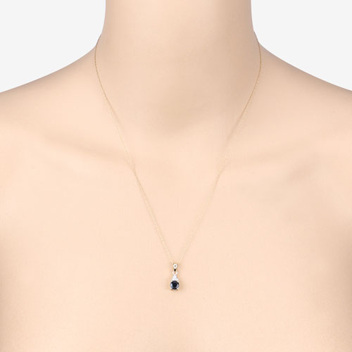 0.88 Carat Genuine Blue Sapphire and White Diamond 10K Yellow Gold Pendant
