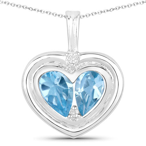 2.66 Carat Genuine Blue Topaz and White Topaz .925 Sterling Silver Pendant