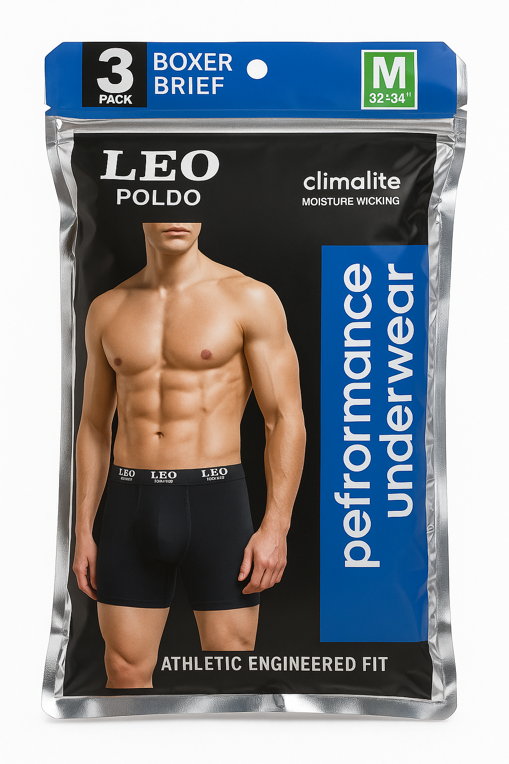 3-Pack LEO Poldo Men’s Performance Boxer Briefs – Breathable 100% Cotton Stretch Boxer Briefs with Comfort Waistband – Black, Gray, Navy
