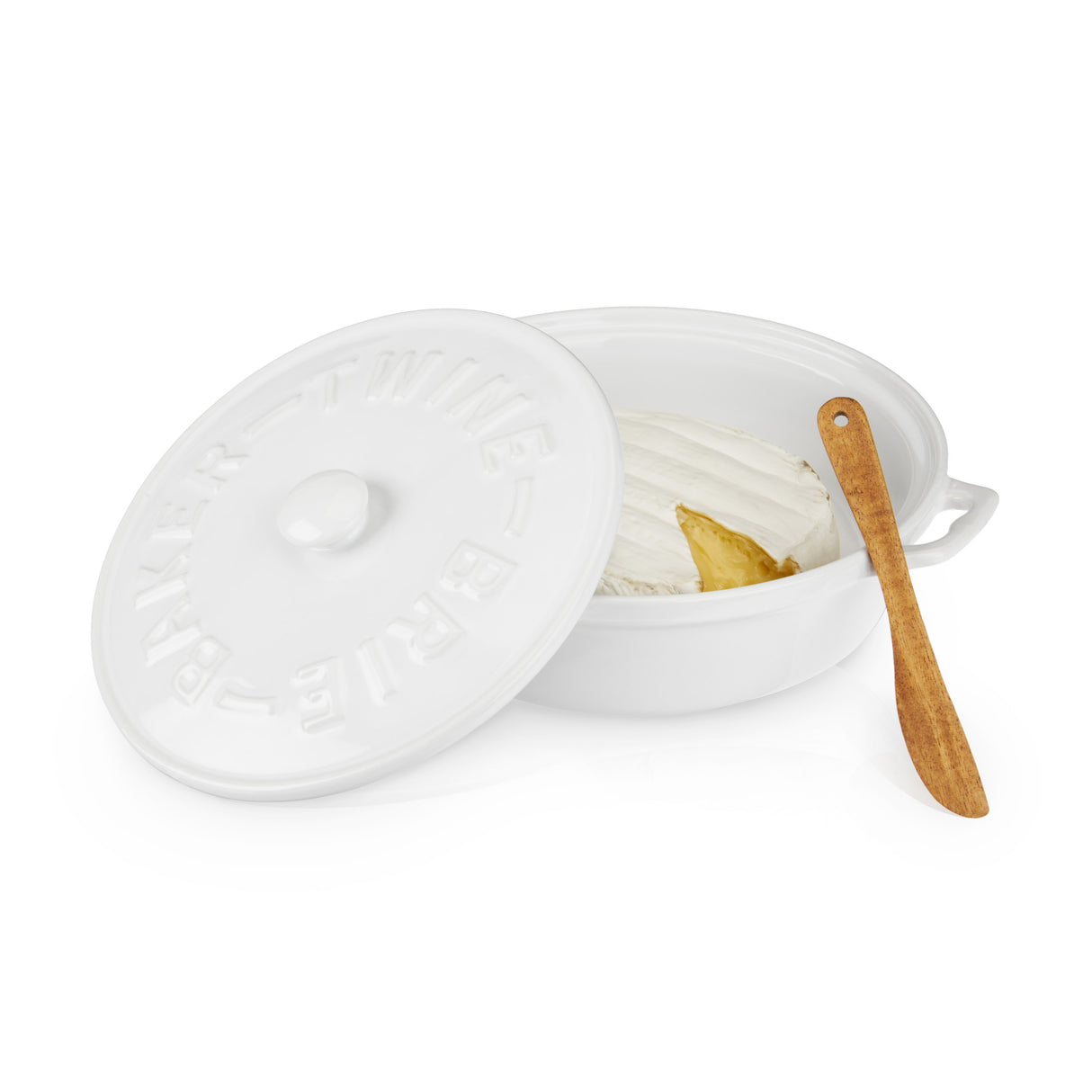 Ceramic-brie-baker-&-acacia-wood-spreader-set-by-twine®-Serveware-Accessories