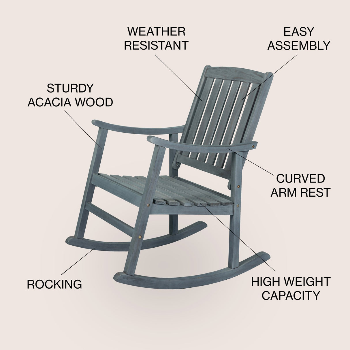 Penny Classic Slat - Back Support Acacia Wood Patio Outdoor Rocking Chair - Tuesday Morning - Outdoor Chairs