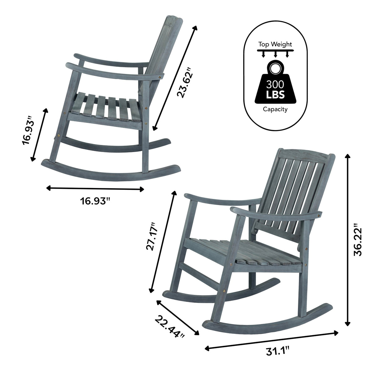 Penny Classic Slat - Back Support Acacia Wood Patio Outdoor Rocking Chair - Tuesday Morning - Outdoor Chairs