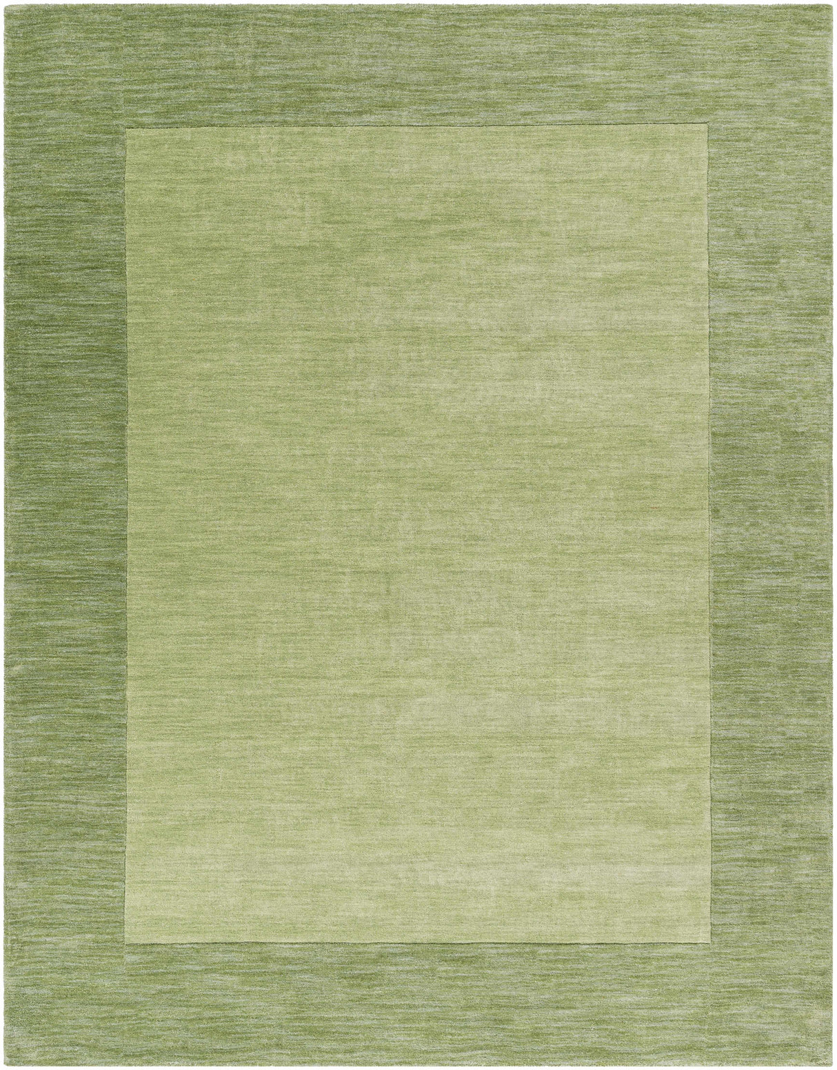 Bordered Solid Green Wool Rug