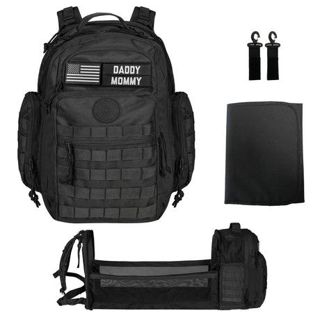 Phil-&-Jack-Dad-Diaper-Bag-Backpack,-Baby-Diaper-Bag-with-Changing-Station,-Tactical-Military-Style,-Womens-Mens-Diaper-Bag-(Black)-Diaper-Bag