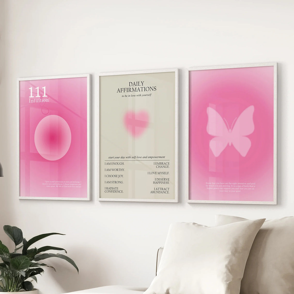 Pink Aura 3 Piece Art Prints Set. Motivational Decor for Girls’ Bedroom or Dorm