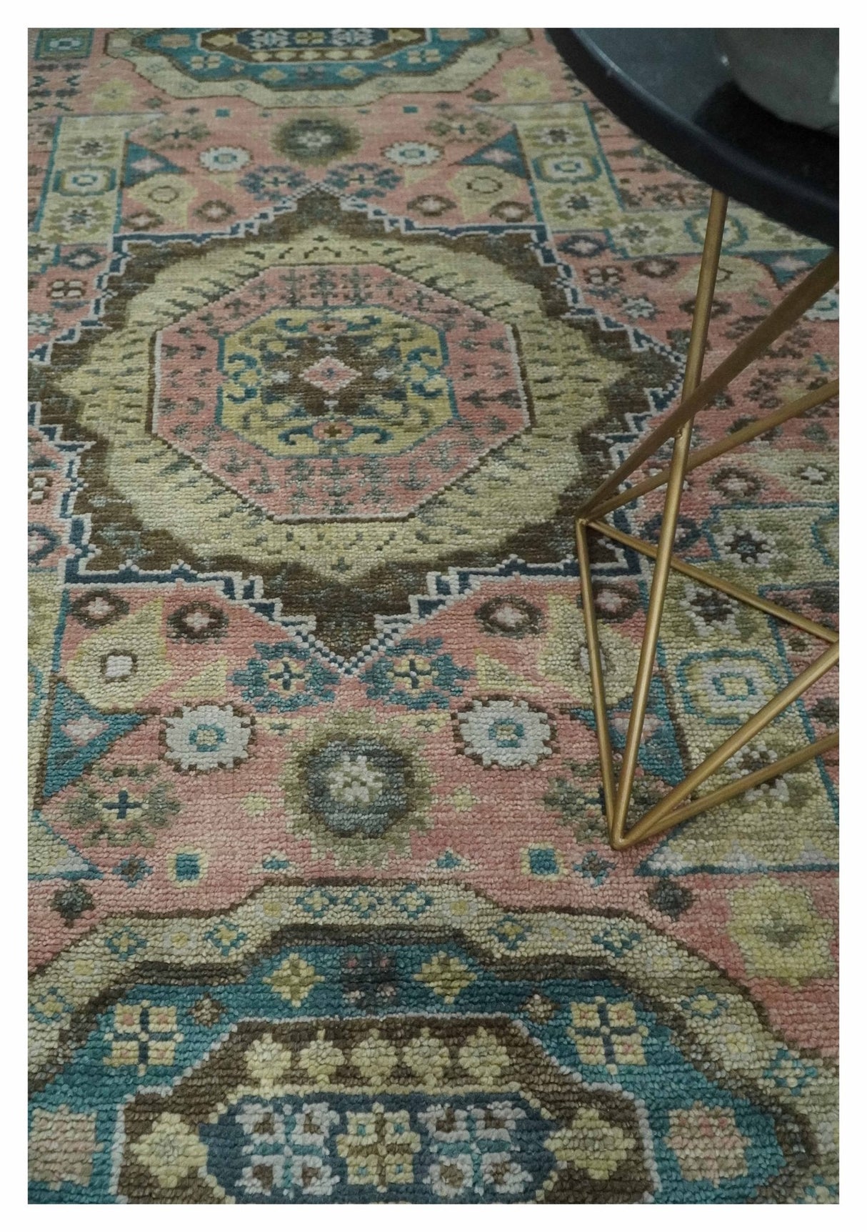 Pink, Beige and Olive Hand knotted Medallion Mamluk Design 8x10 wool Area Rug
