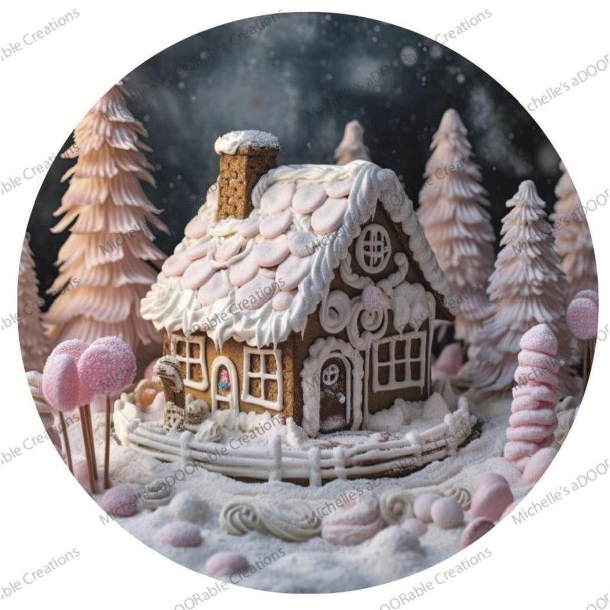 Pink Gingerbread House Christmas Sign - Wreath Enhancement
