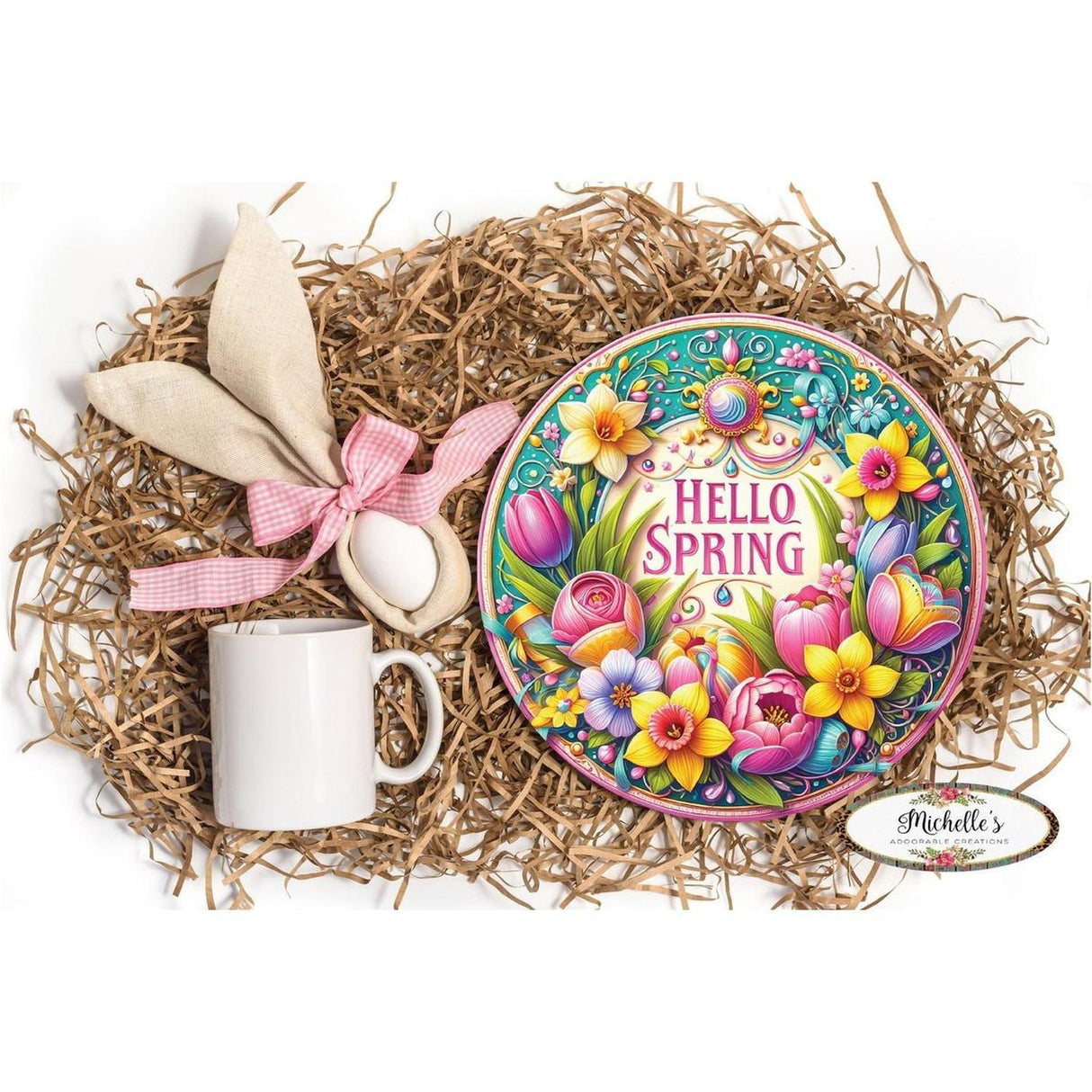 Pink Hello Spring Floral Sign