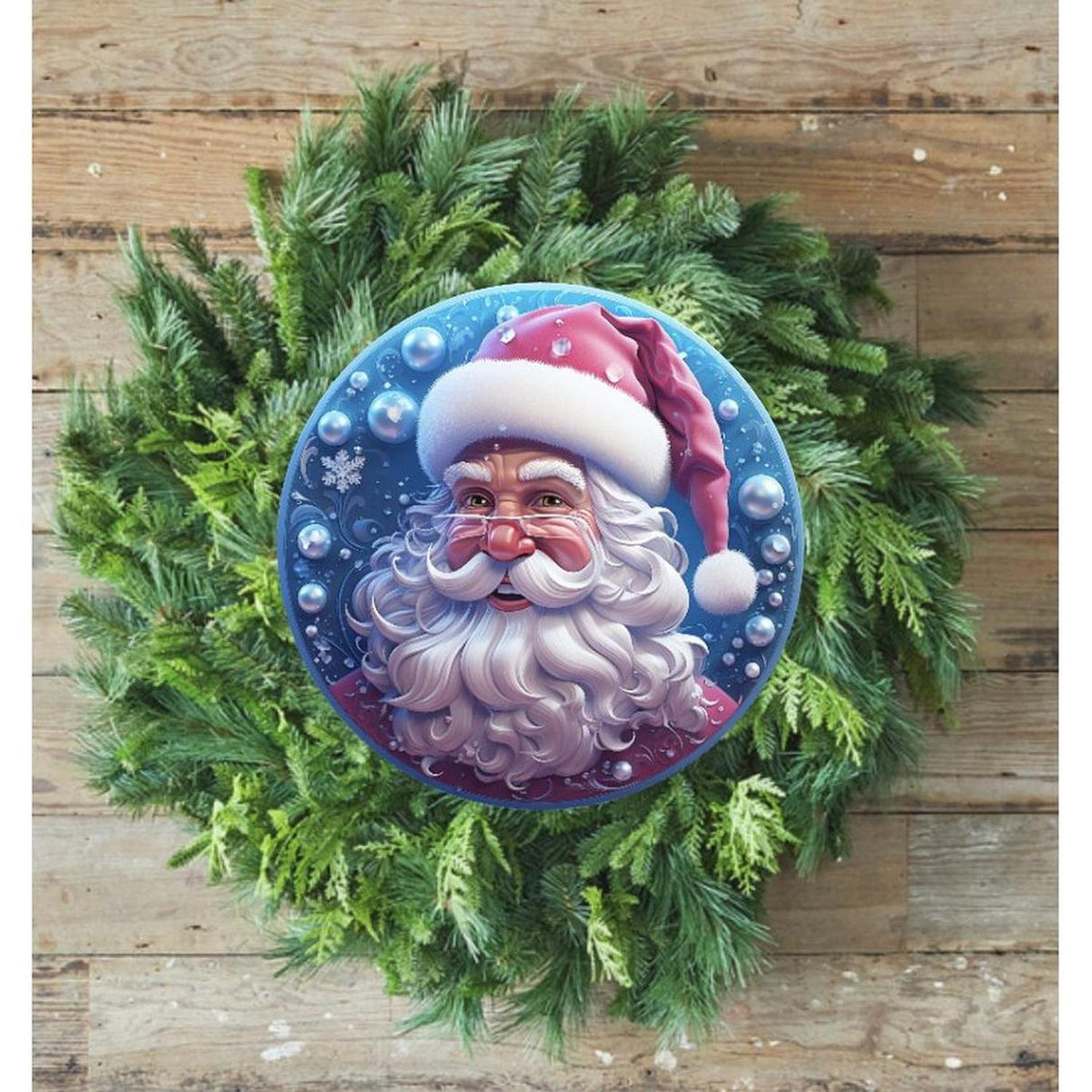 Pink Ice Blue 3D Santa Christmas Sign - Wreath Enhancement