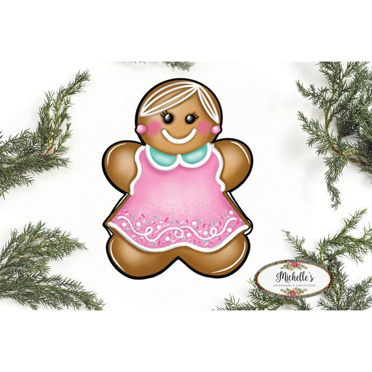Pink Mint Gingerbread Girl Sign GBG4- Wreath Enhancement