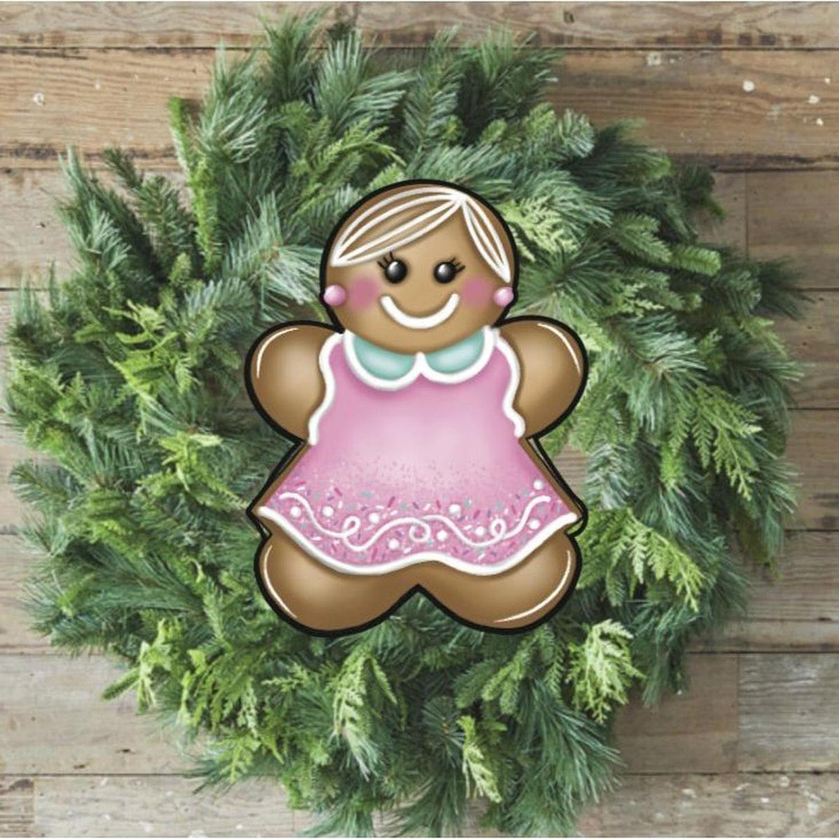 Pink Mint Gingerbread Girl Sign GBG4- Wreath Enhancement