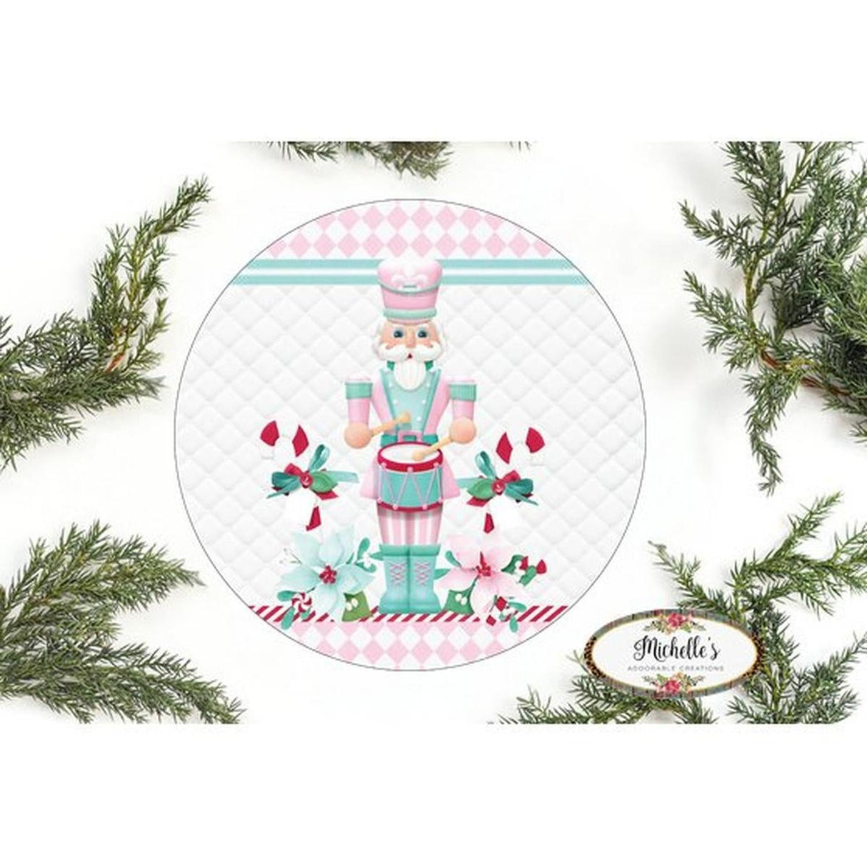 Pink Nutcracker Harlequin Poinsettia Sign - Wreath Enhancement