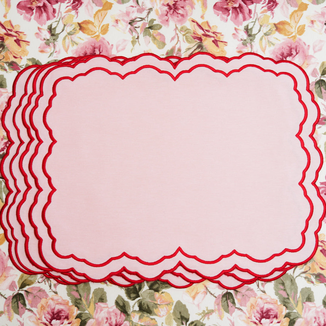 ELARA PINK RECTANGLE FABRIC PLACEMAT & NAPKIN SET (Set Of 4)