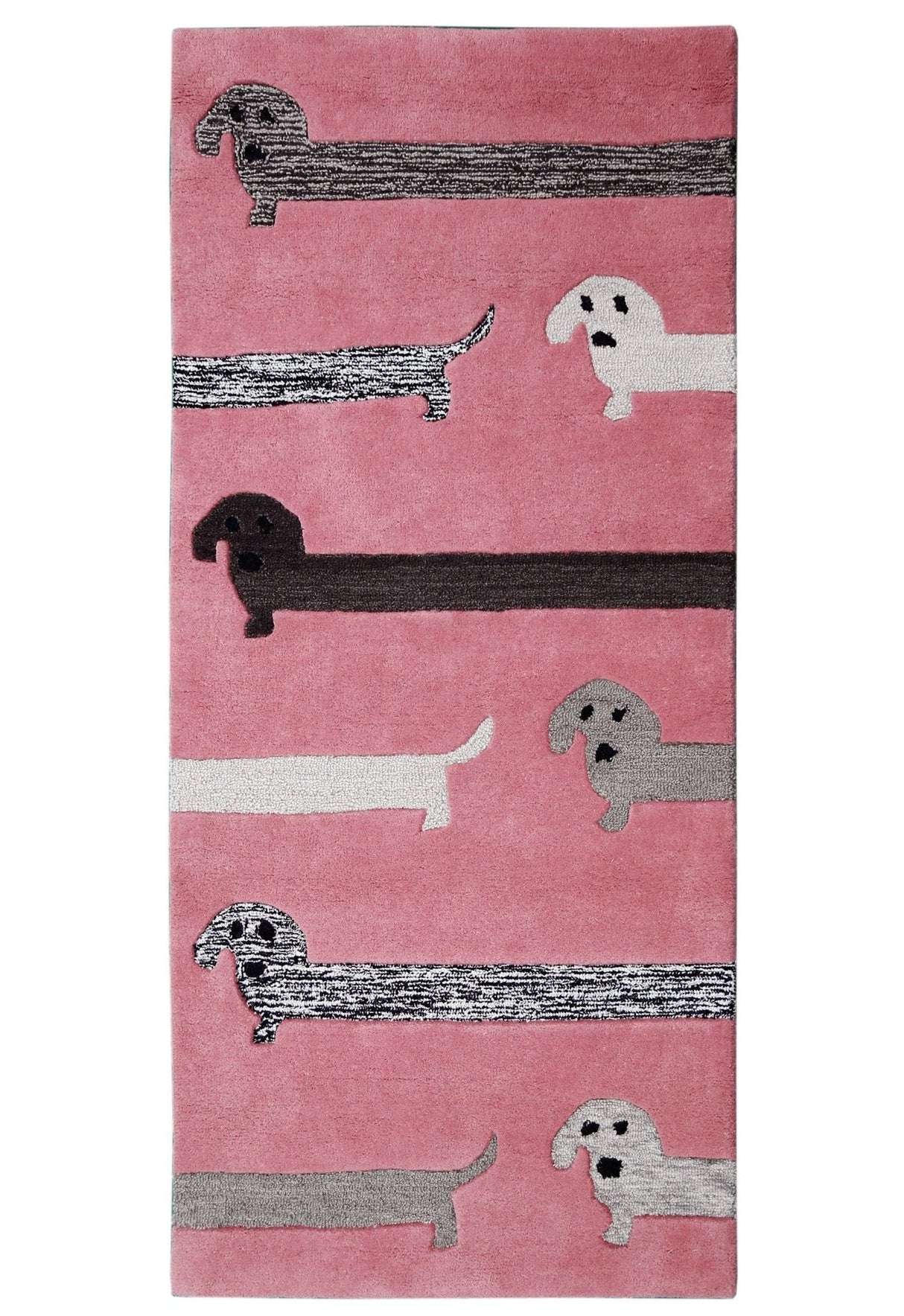 Pink Stretchy Pup Hand Tufted 3x6 Wool Area Rug