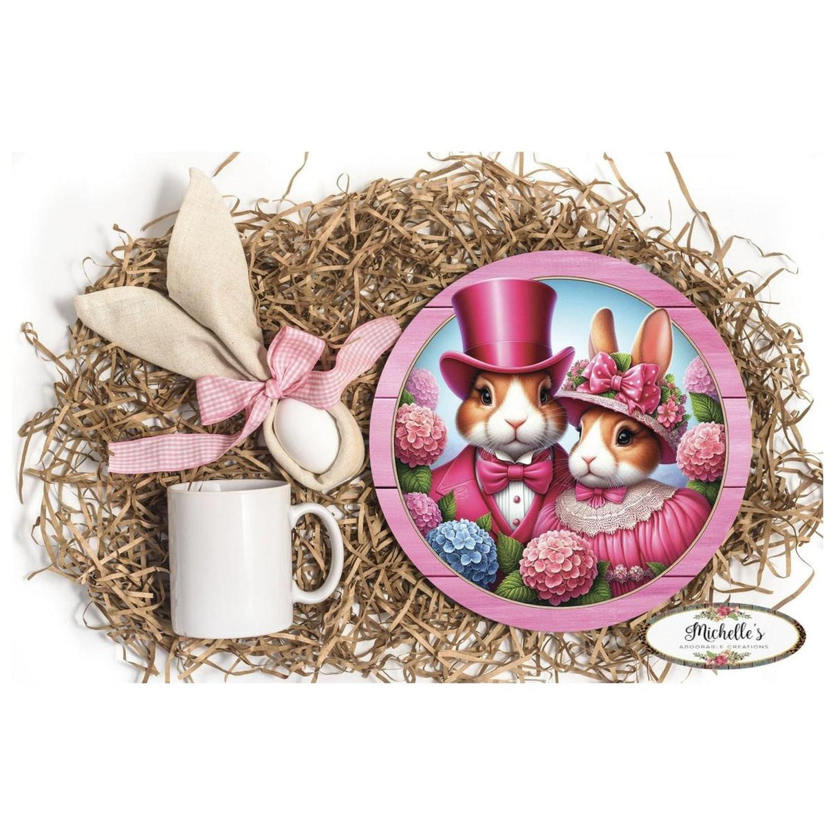 Pink Vintage Easter Bunnies Sign