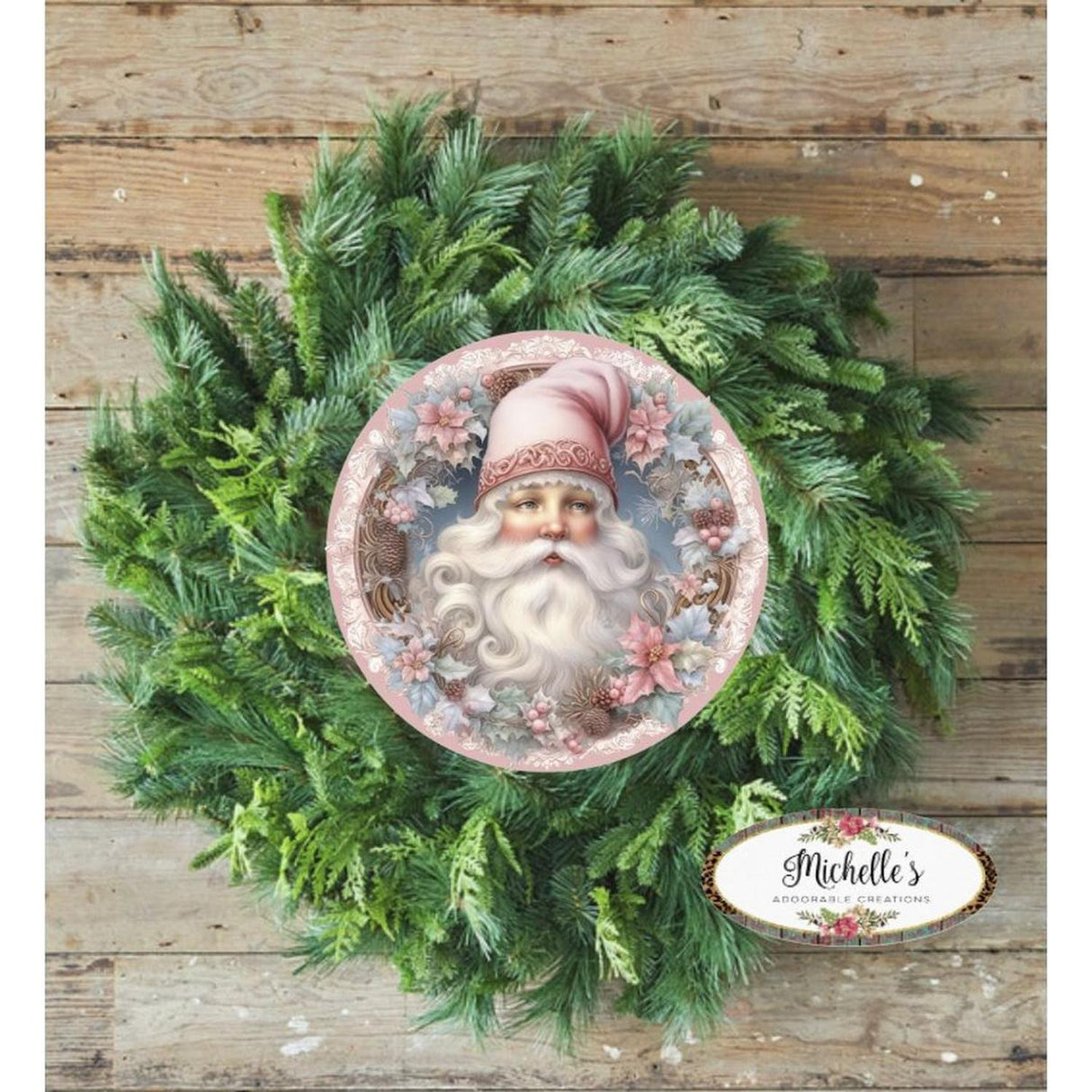 Pink Vintage Santa Claus Sign - Wreath Enhancement