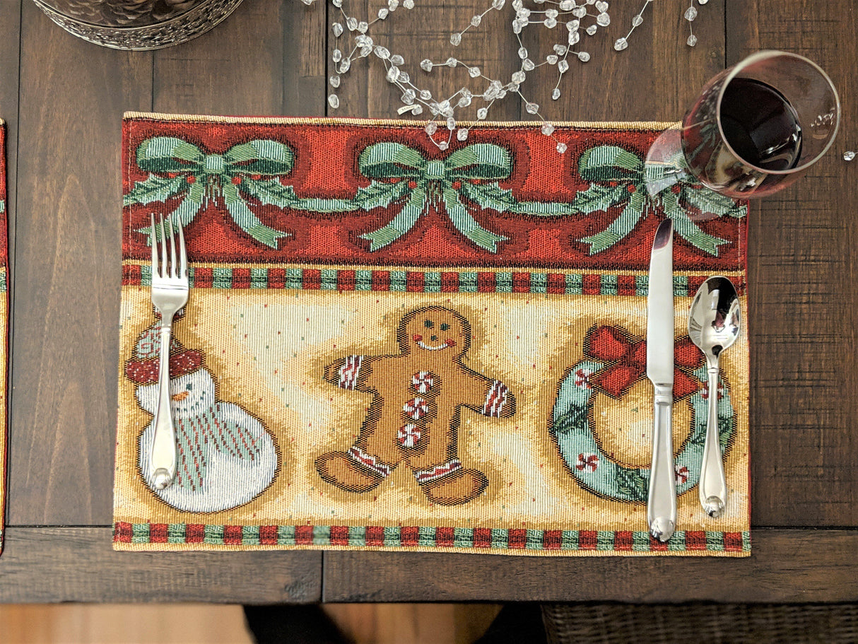 Set-of-4-Pieces-Gingerbread-Sweets-Holiday-Woven-Tapestry-Placemats-13”-x-19”-(12917)-Placemat