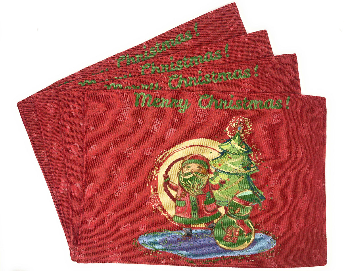 Set-of-4-Pieces-Red-Santa-Claus-Christmas-Tapestry-Placemats-13”-x-19”-(17615)-Placemat